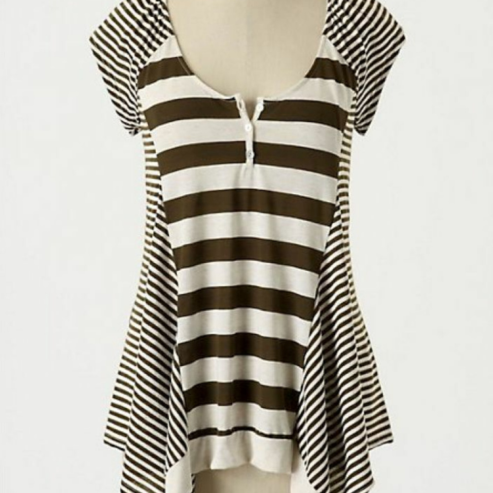 Anthropologie Thick & Thin Henley Short Sleeve T-Shirt Tunic Top By Three Dots S